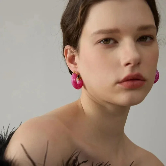 Blue 18K Gold Stainless Steel Hoop Earrings - Picture 12 of 12